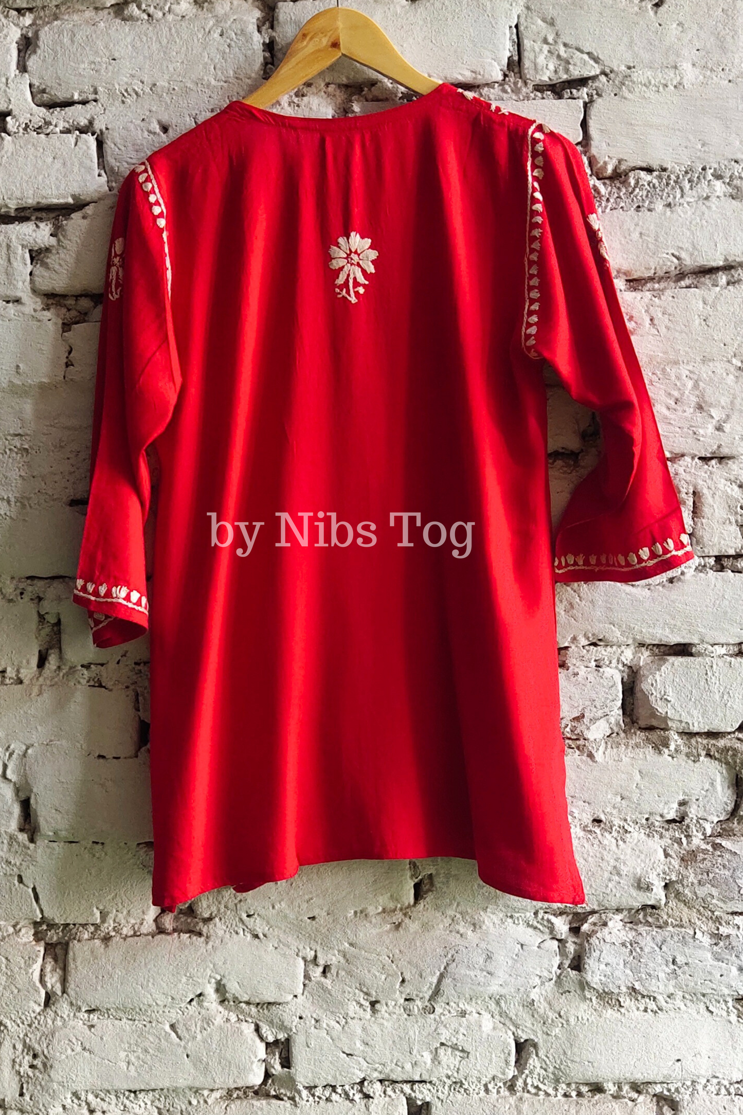 Rozana Chikankari Short Kurta Red