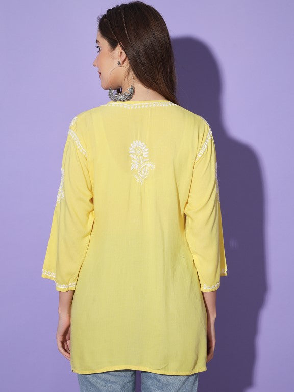 Gul Yellow Chikankari Short Kurta Rayon Cotton