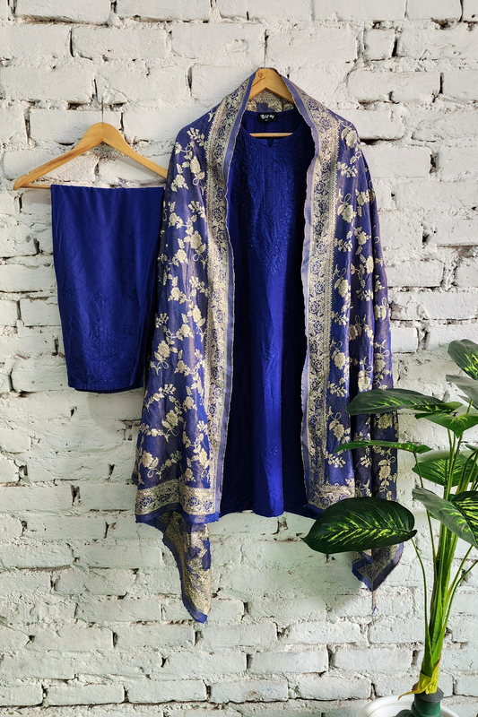 Silk Chikankari Kurta Set with Banarasi Dupatta