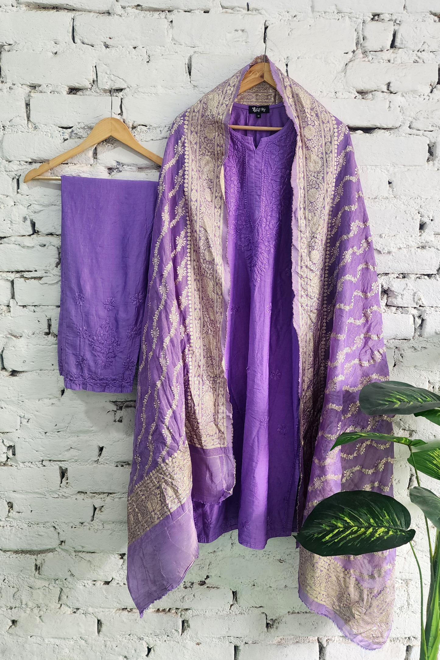 Silk Chikankari Kurta Set with Banarasi Dupatta