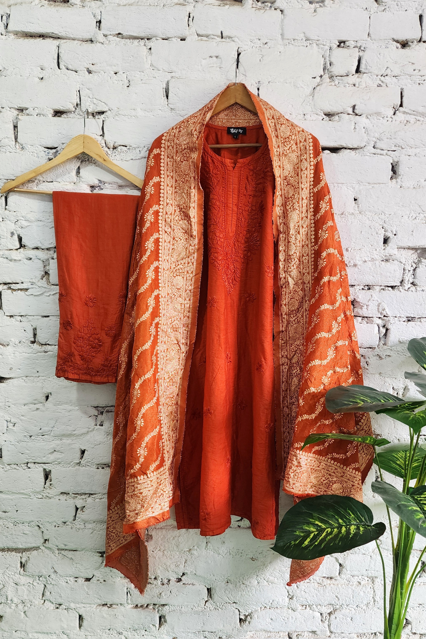 Silk Chikankari Kurta Set with Banarasi Dupatta
