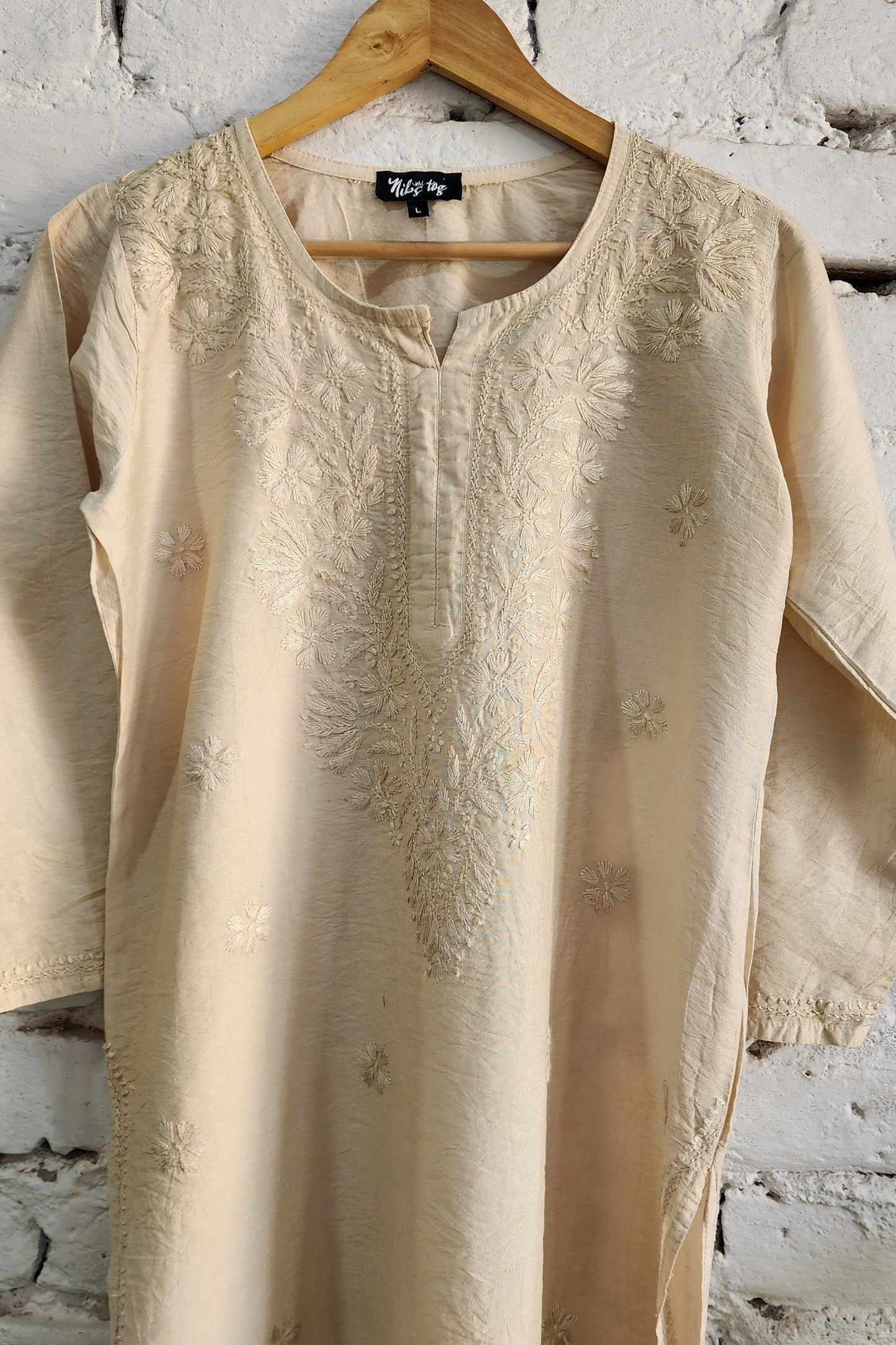 Ivory Silk Chikankari Kurta Set with Red Bandhej Dupatta