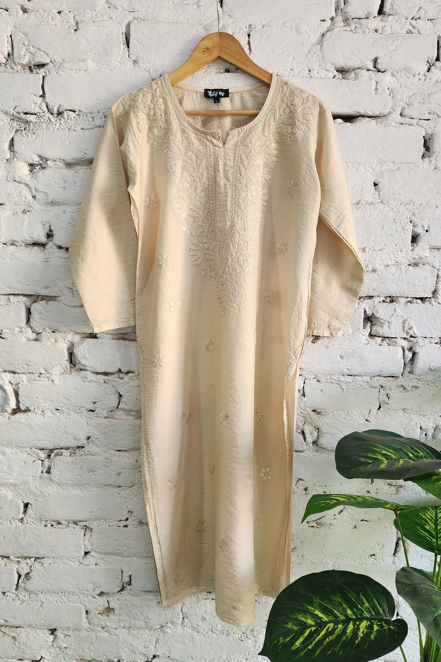 Ivory Silk Chikankari Kurta Set with Red Bandhej Dupatta