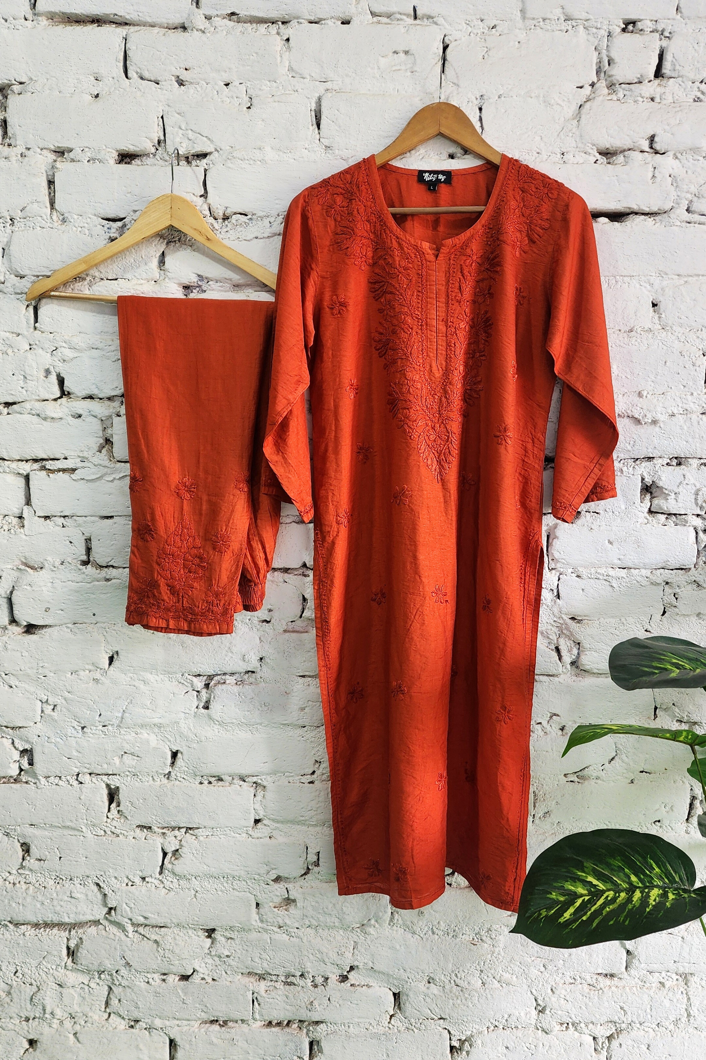 Silk Chikankari Kurta Set with Banarasi Dupatta