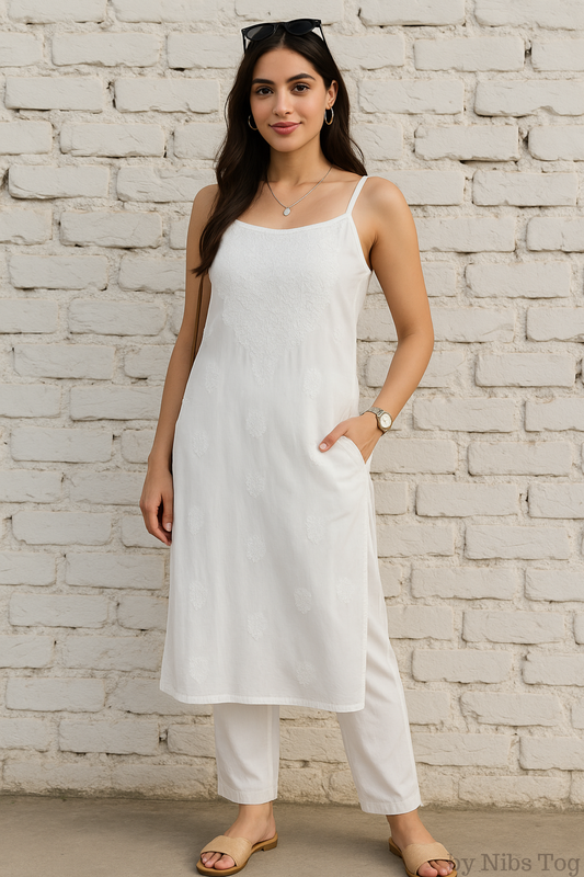 Sutr Chikankari Strap Kurta Pant Set