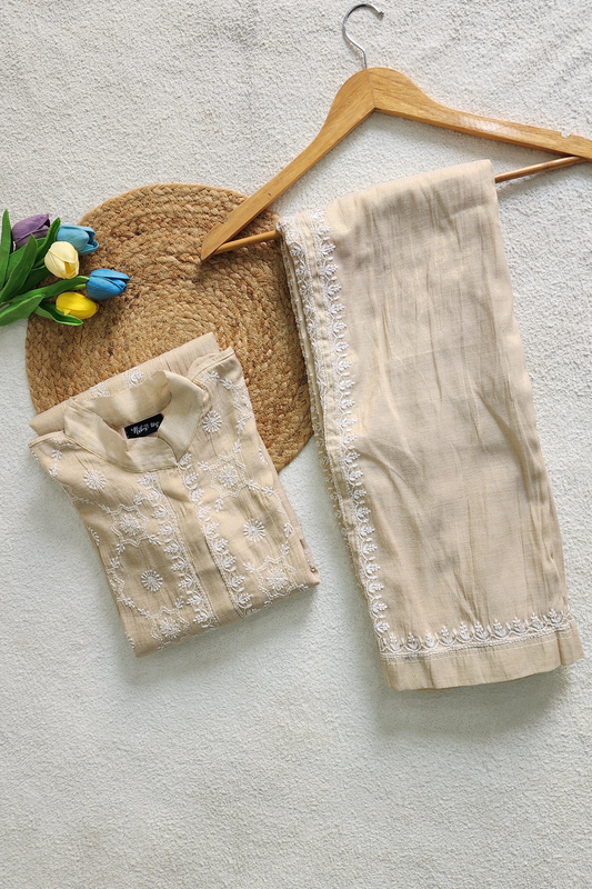 Gold Tissue Silk Chikankari Coord Set