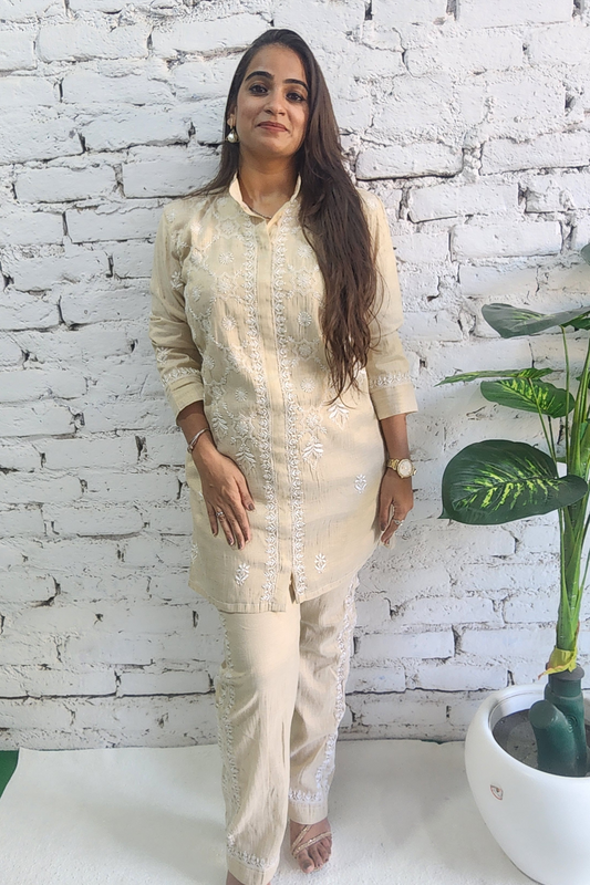 Gold Tissue Silk Chikankari Coord Set