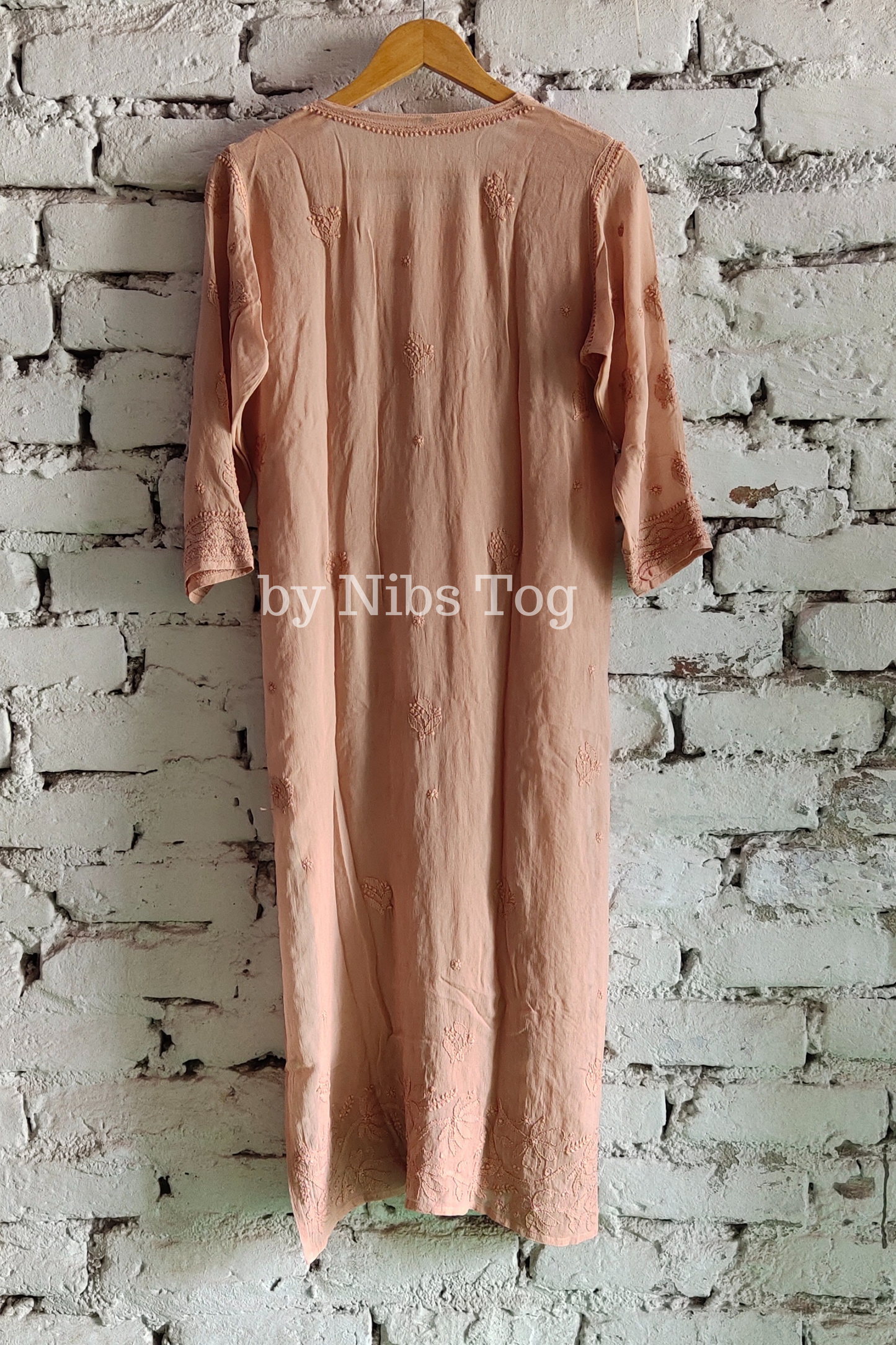 Brown Viscose Georgette Chikankari Kurta with Slip