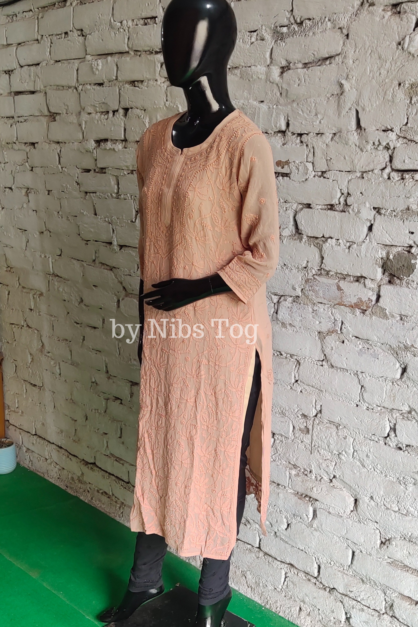 Brown Viscose Georgette Chikankari Kurta with Slip