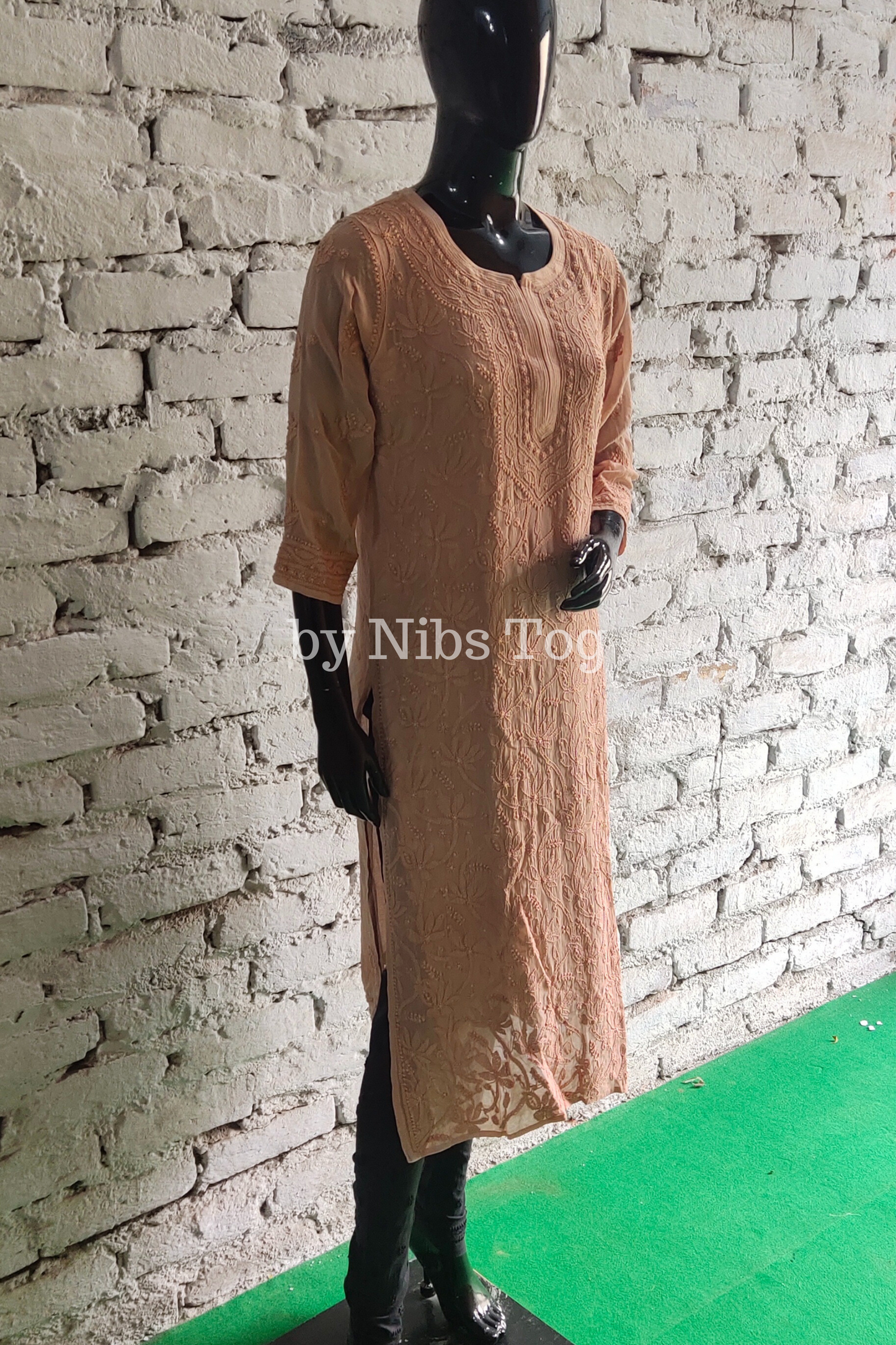 Brown Viscose Georgette Chikankari Kurta with Slip