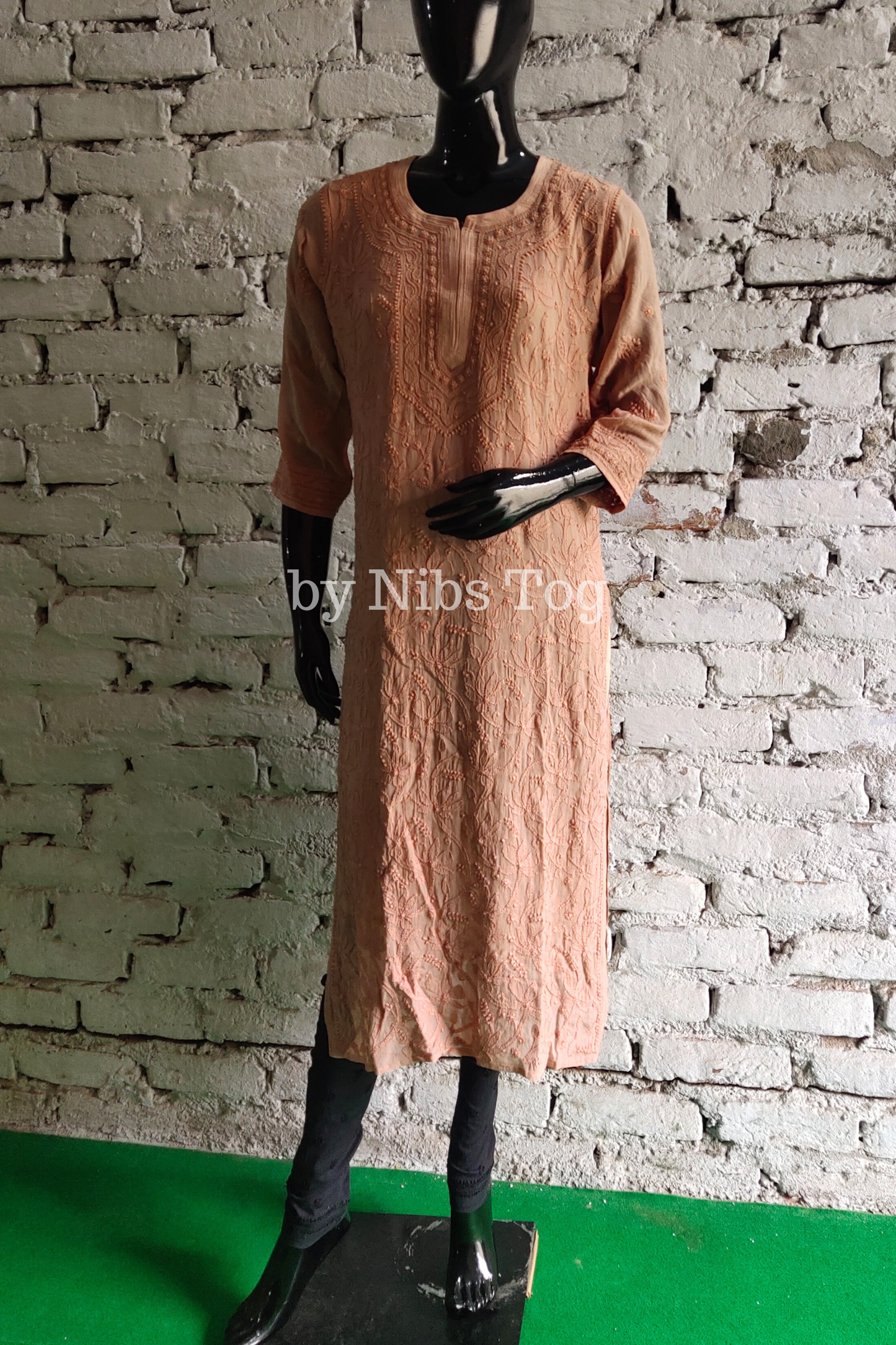 Brown Viscose Georgette Chikankari Kurta with Slip