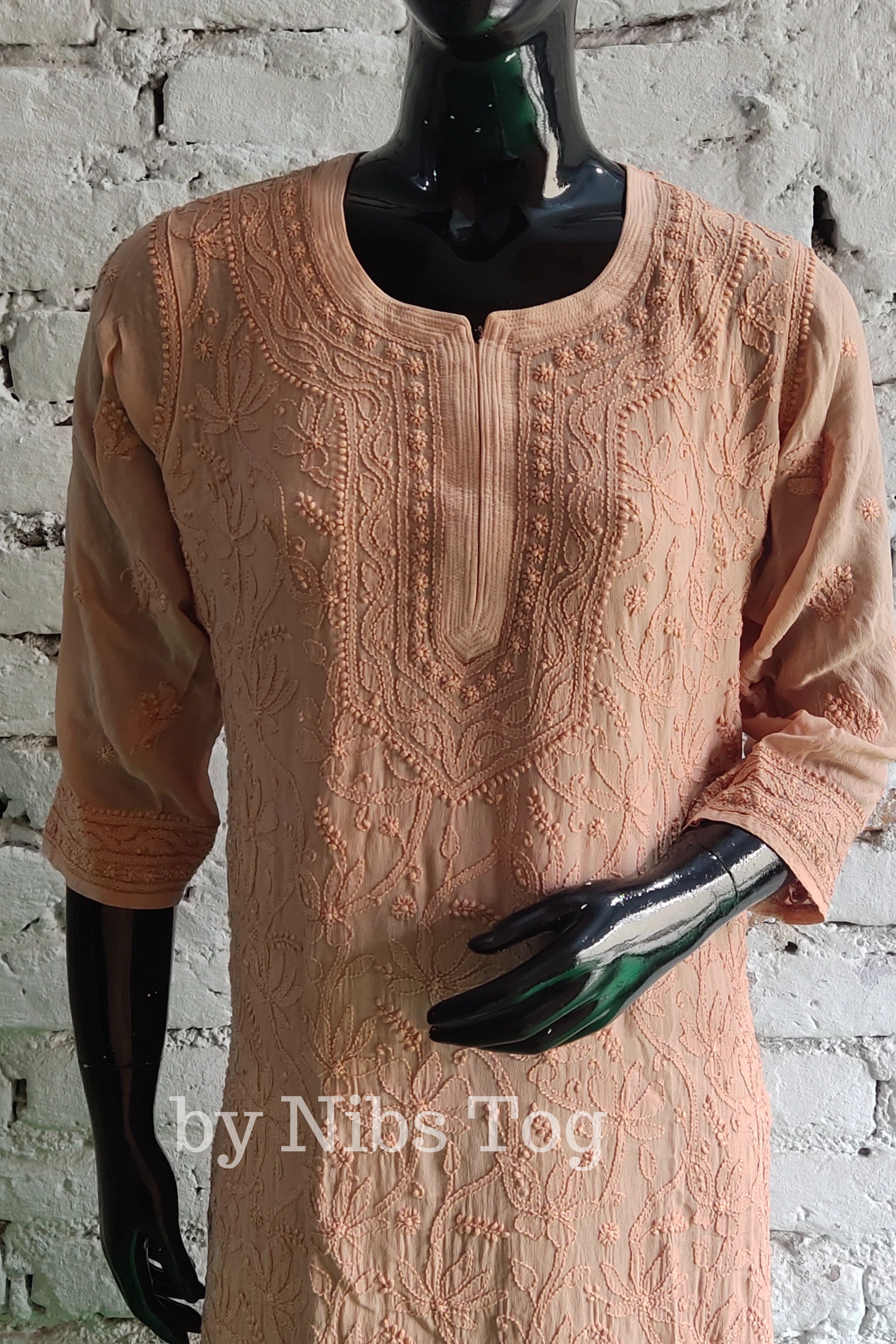 Brown Viscose Georgette Chikankari Kurta with Slip