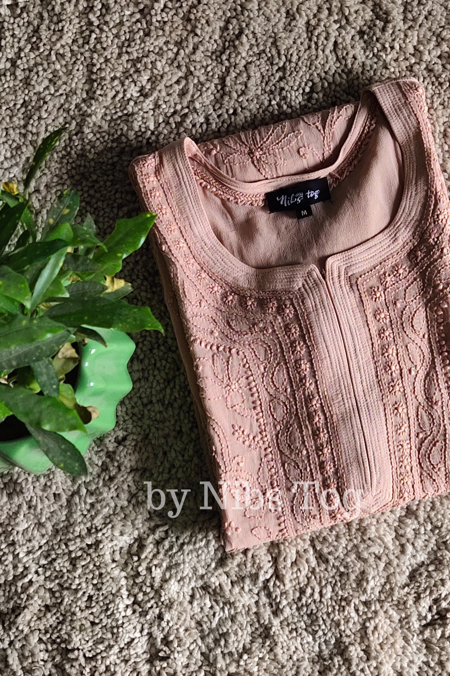 Brown Viscose Georgette Chikankari Kurta with Slip