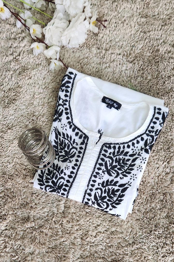 Cotton White Chikankari Kurta Straight