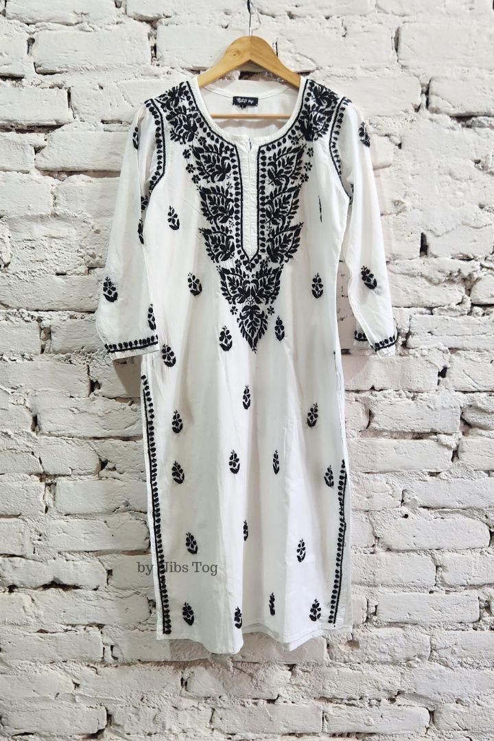 Cotton White Chikankari Kurta Straight