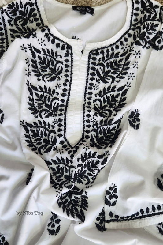 Cotton White Chikankari Kurta Straight