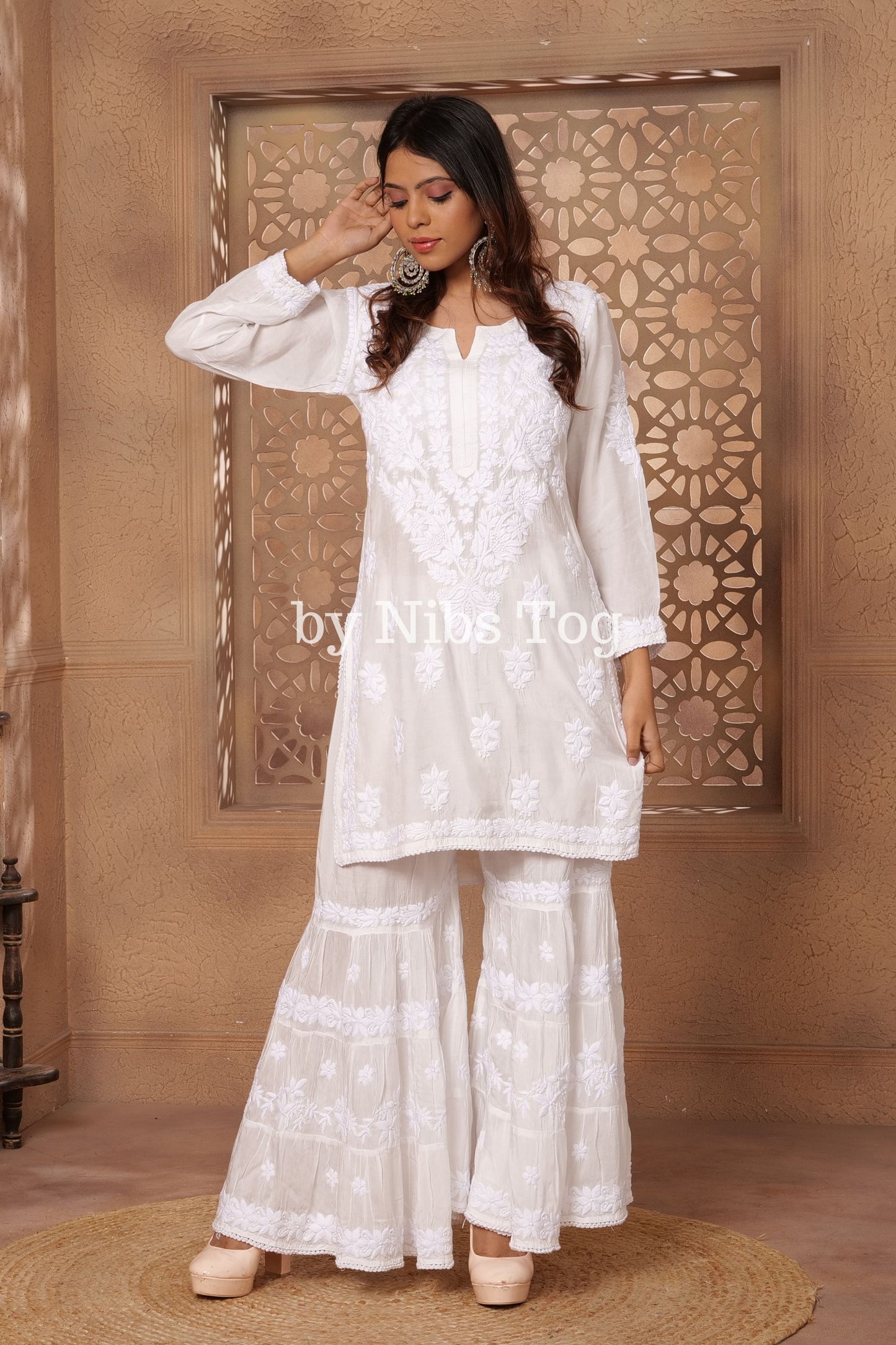 Muslin Cotton White Chikankari Kurta Garara Set