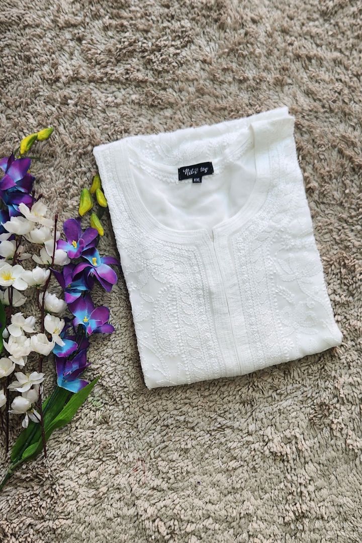 White Chikankari Kurta for Women Georgette with Inner