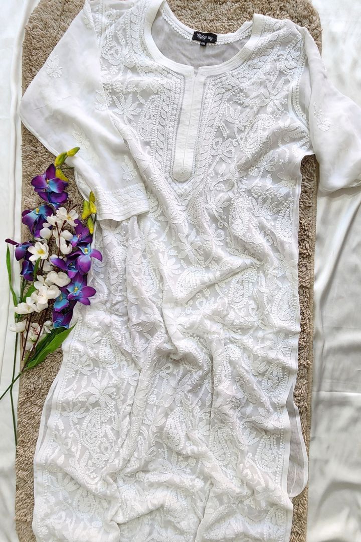 White Chikankari Kurta for Women Georgette with Inner