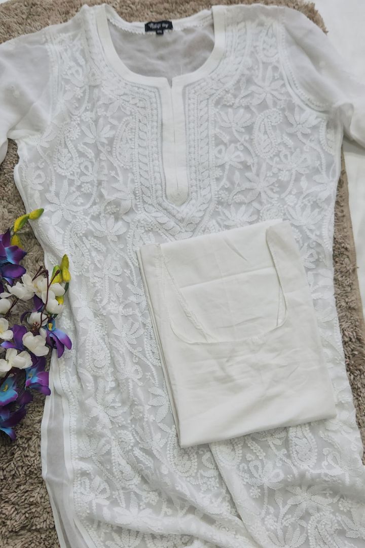 White Chikankari Kurta for Women Georgette with Inner