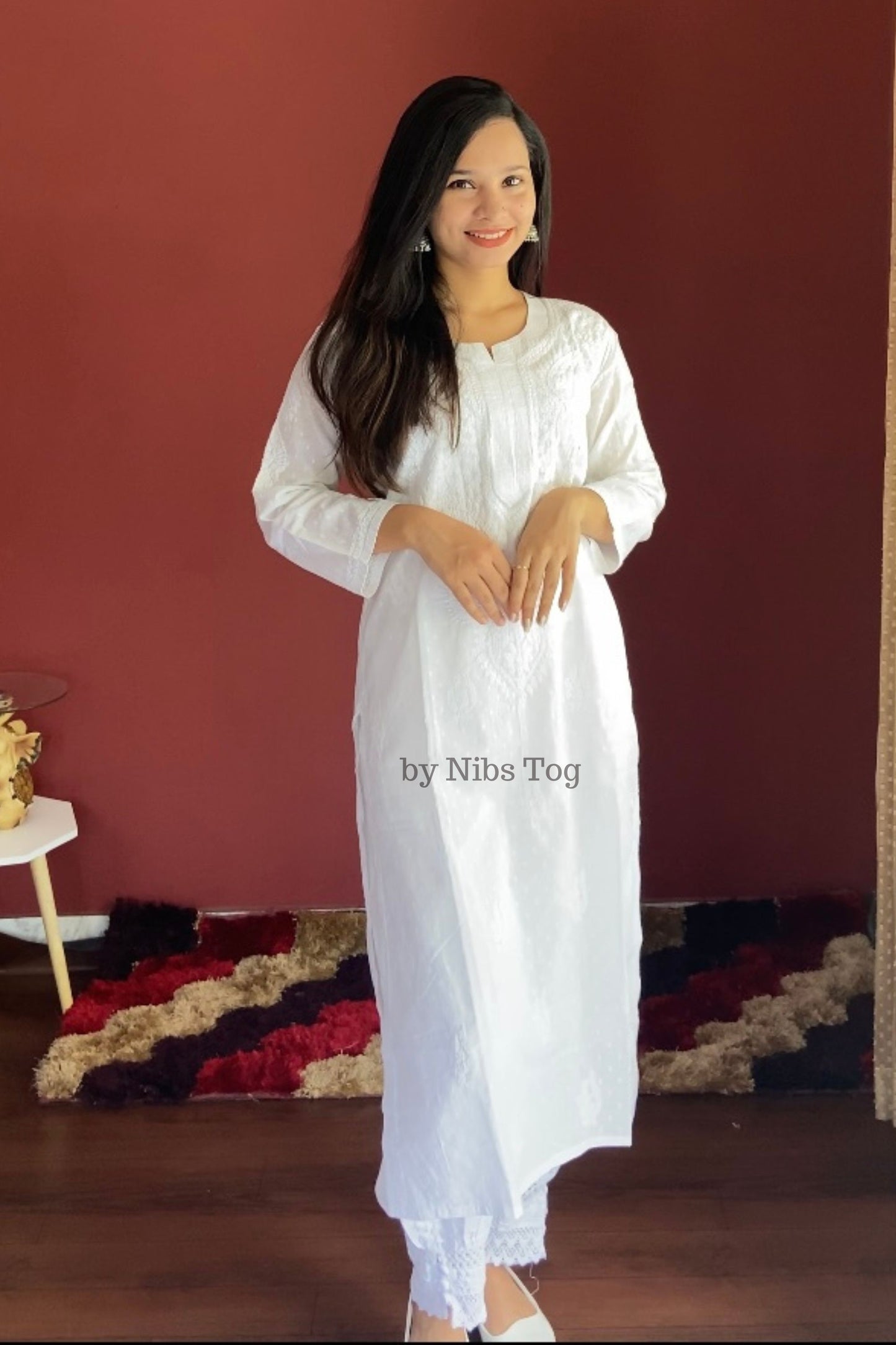 Kashmeera Mulmul Chikankari Kurta with Tulip Pant