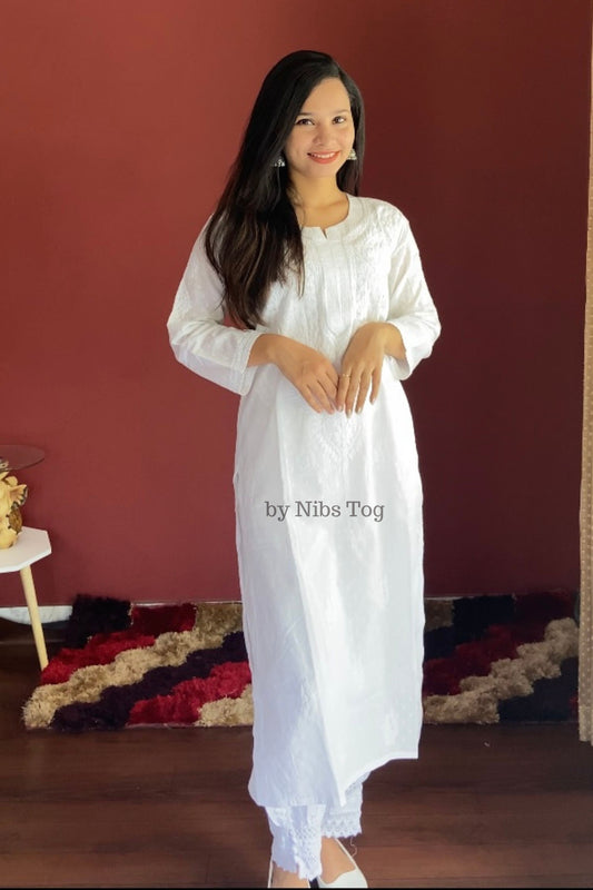 Kashmeera Mulmul Chikankari Kurta with Tulip Pant