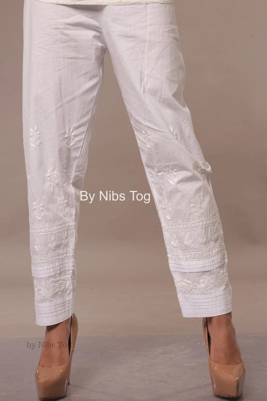 White Cotton Chikankari Pants (Big Size)