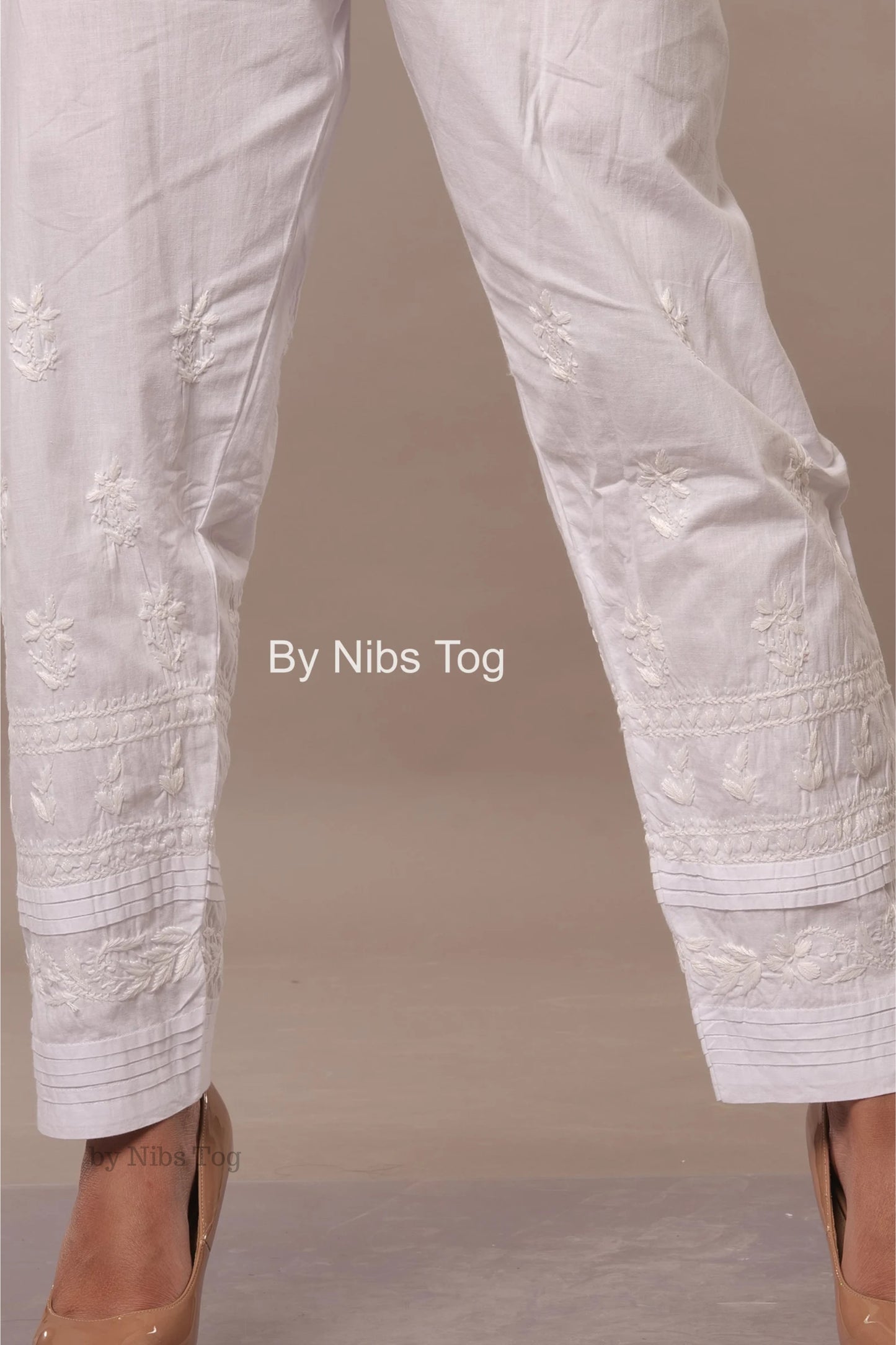 White Cotton Chikankari Pants (Big Size)