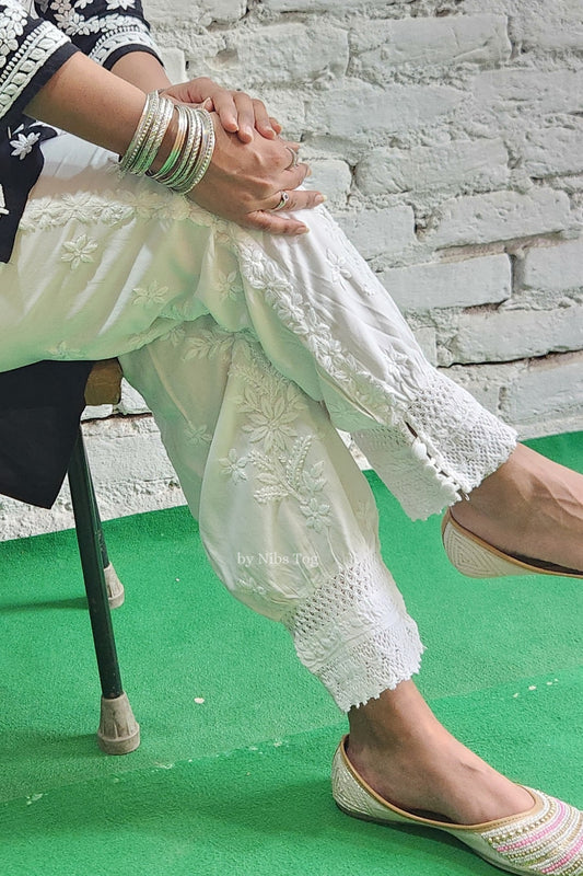 White Chikankari Afghani Pants for Women