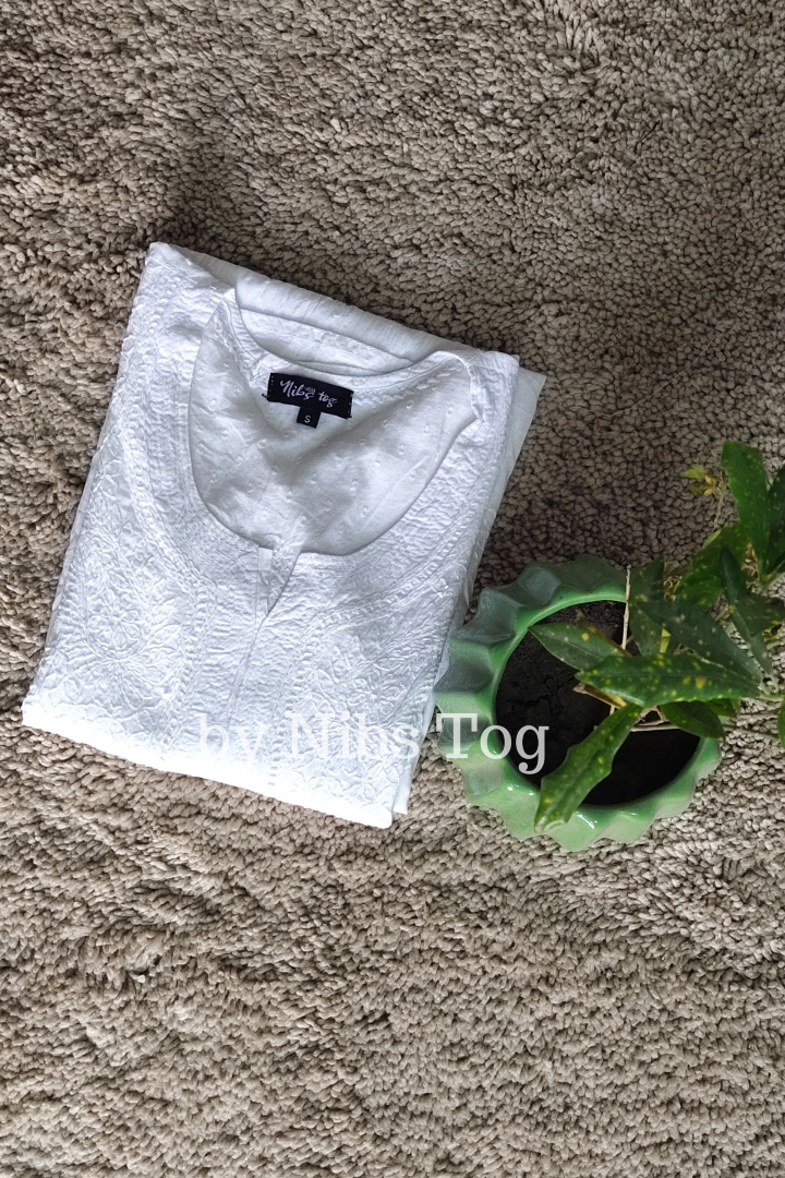 Classic White Rozana Chikankari kurta Dobby Cotton