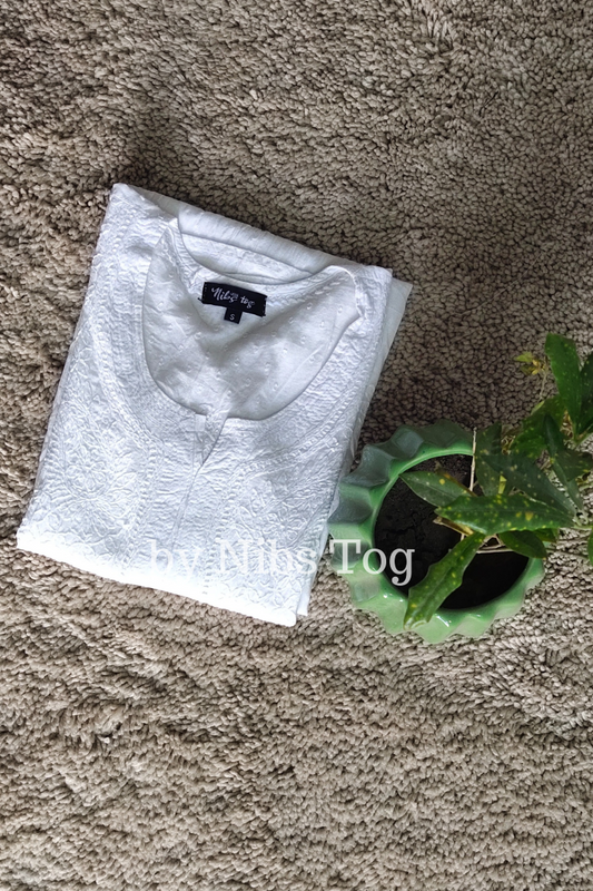Classic White Rozana Chikankari kurta Dobby Cotton