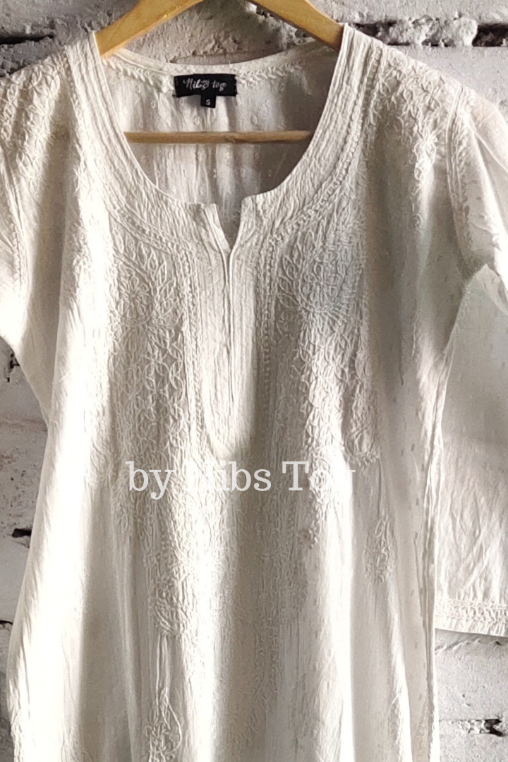 Classic White Rozana Chikankari kurta Dobby Cotton