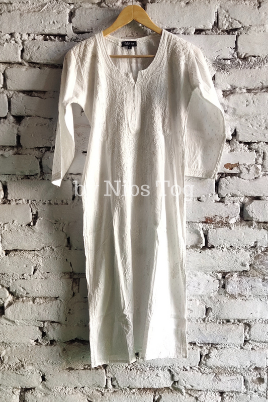 Classic White Rozana Chikankari kurta Dobby Cotton