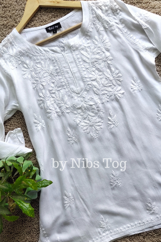 White Rozana Chikankari Short Kurta