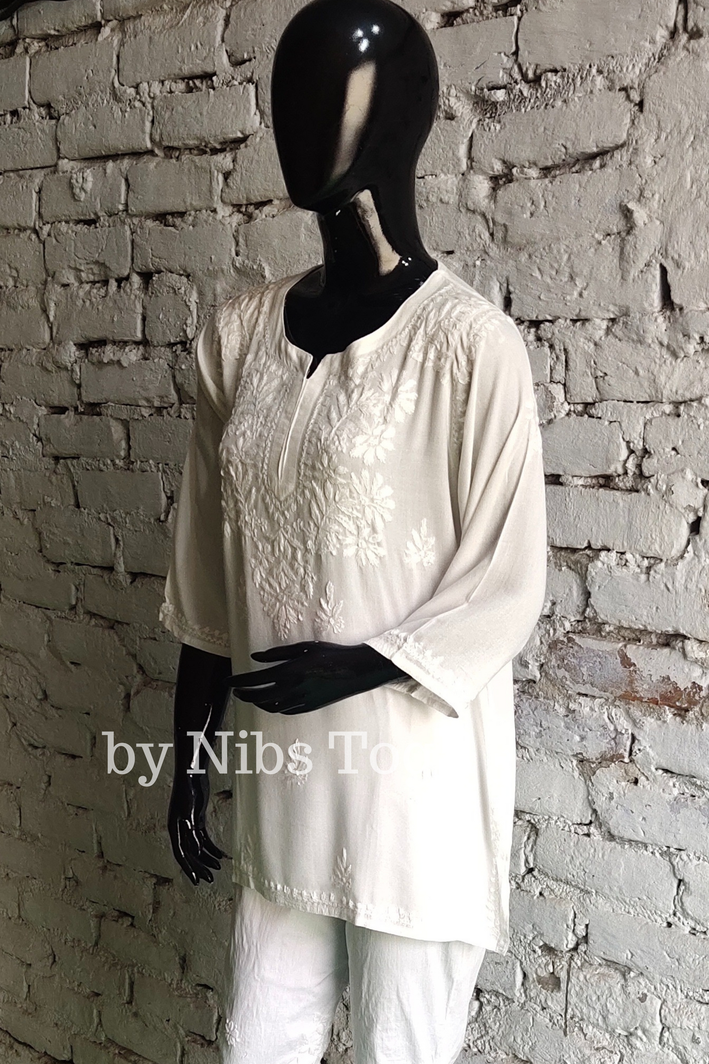 White Rozana Chikankari Short Kurta