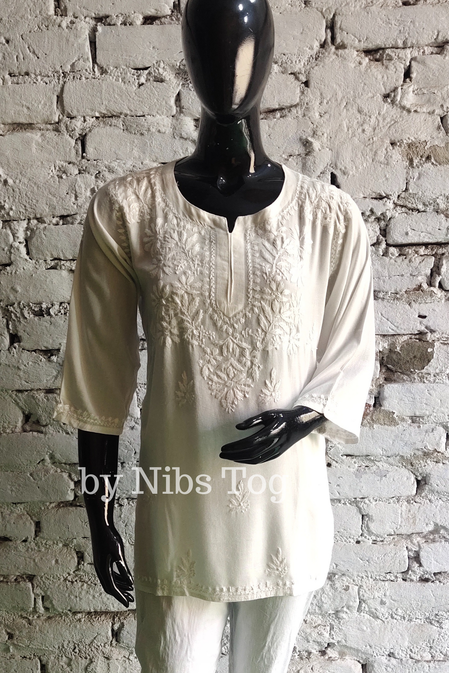 White Rozana Chikankari Short Kurta