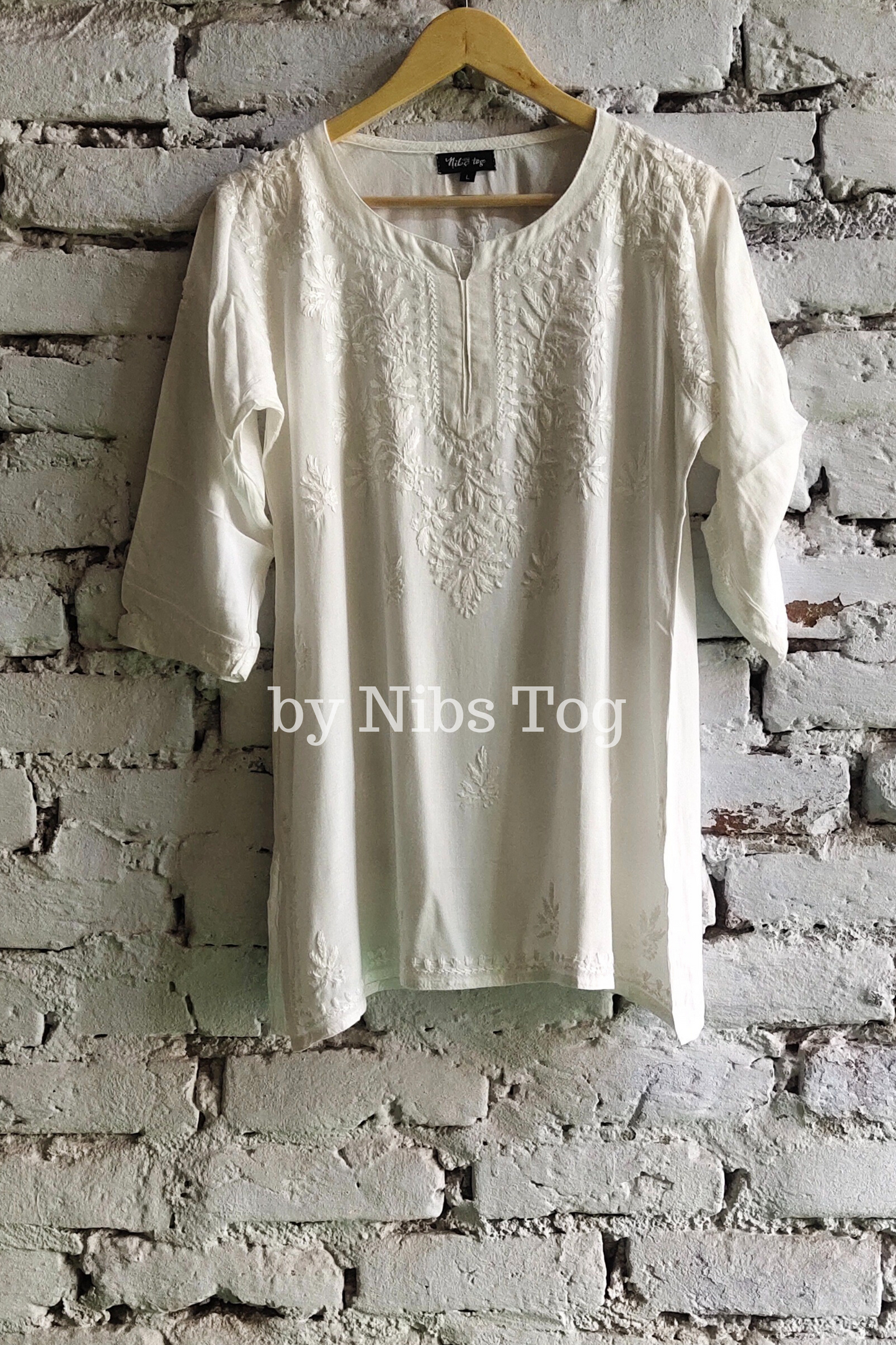 White Rozana Chikankari Short Kurta