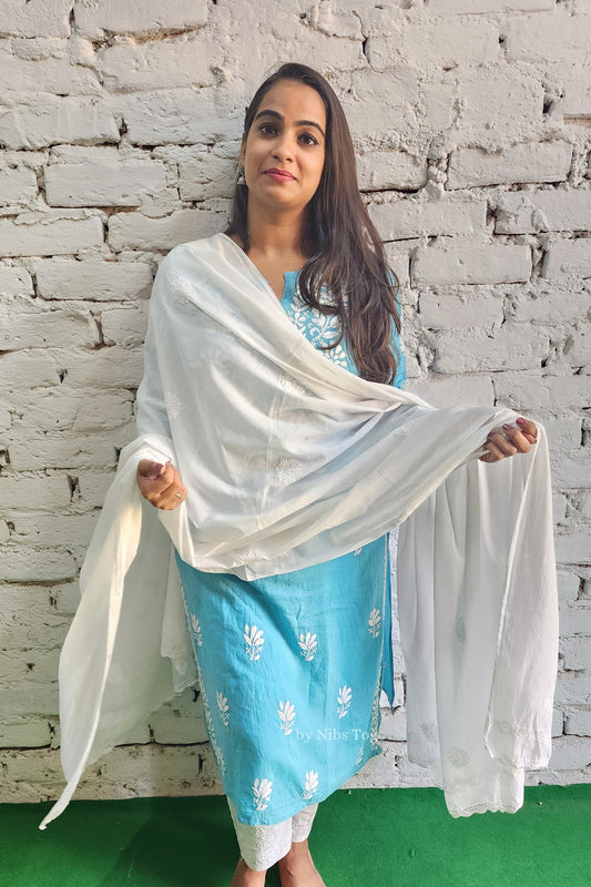 Soft Mulmul Cotton White Chikankari Dupatta