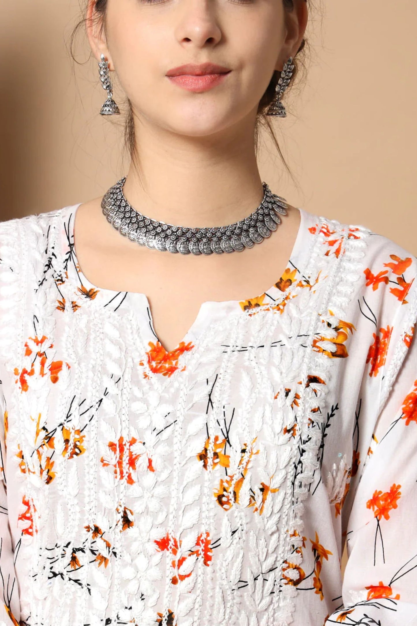 White Anisa Straight Chikankari Kurta Mulmul Printed