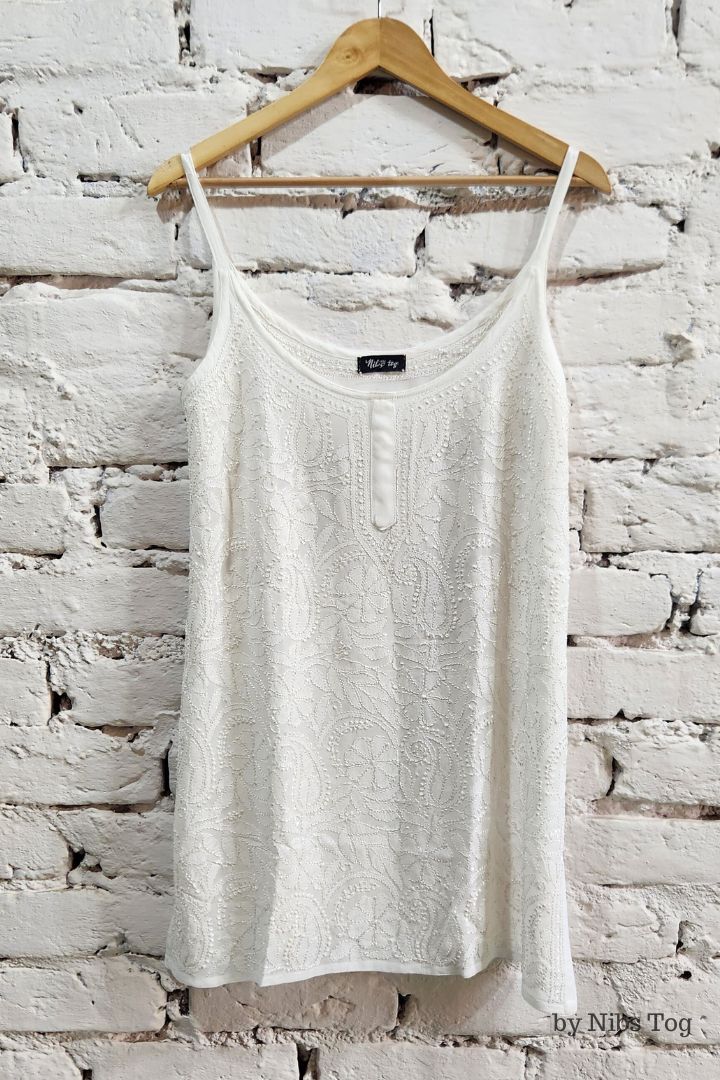 Hoor White Strappy Chikankari Short kurti/Top