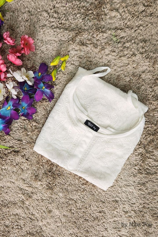 Hoor White Strappy Chikankari Short kurti/Top