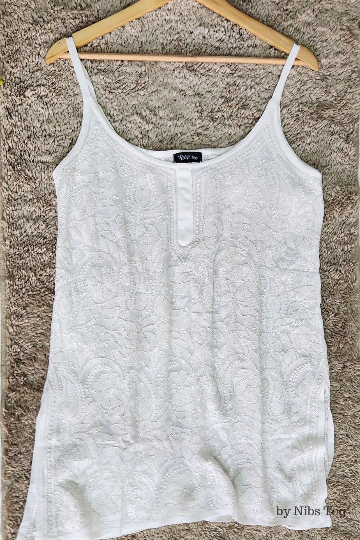 Hoor White Strappy Chikankari Short kurti/Top