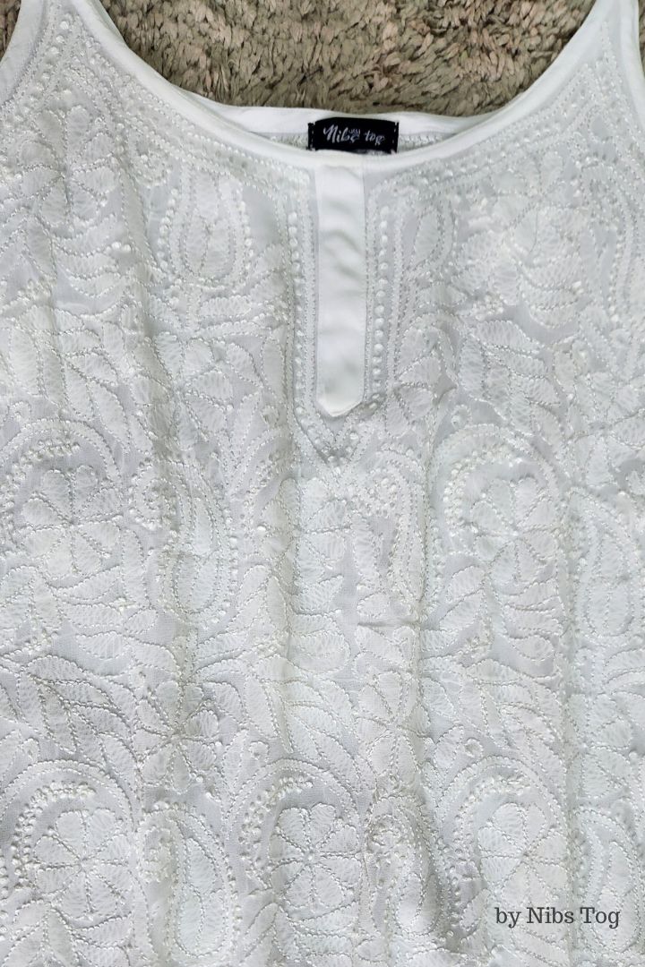 Hoor White Strappy Chikankari Short kurti/Top