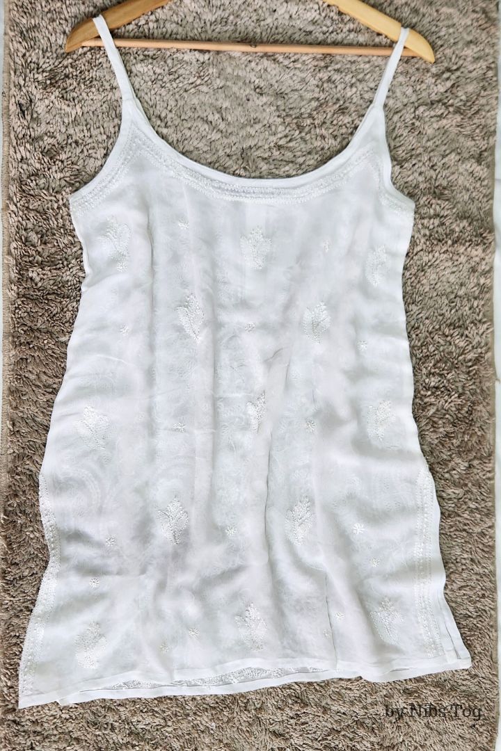 Hoor White Strappy Chikankari Short kurti/Top