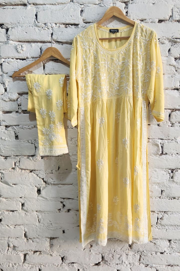 Naira Cut Chikankari Kurta Set Modal Cotton