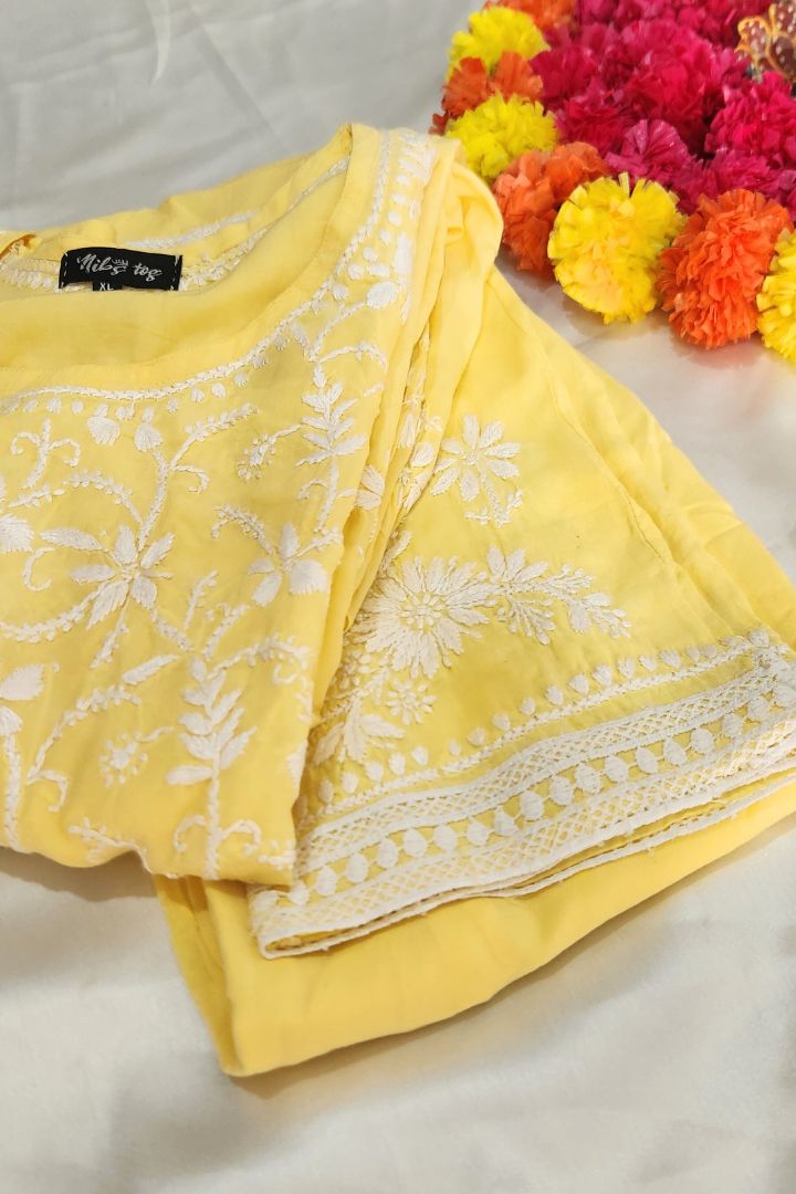 Naira Cut Chikankari Kurta Set Modal Cotton