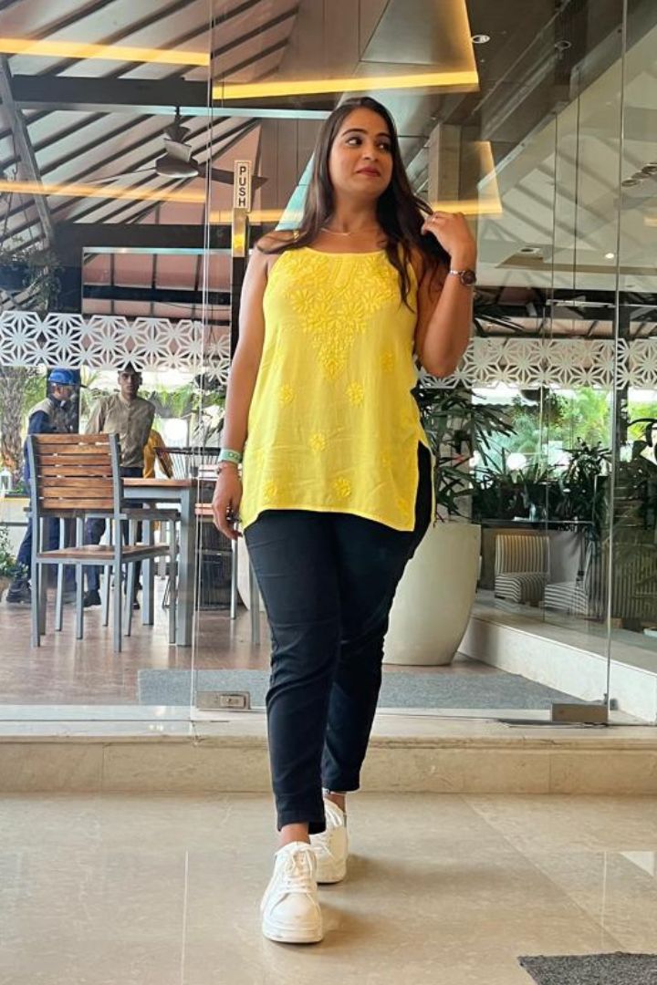 Nayaab Strappy Chikankari Short Kurta Cotton