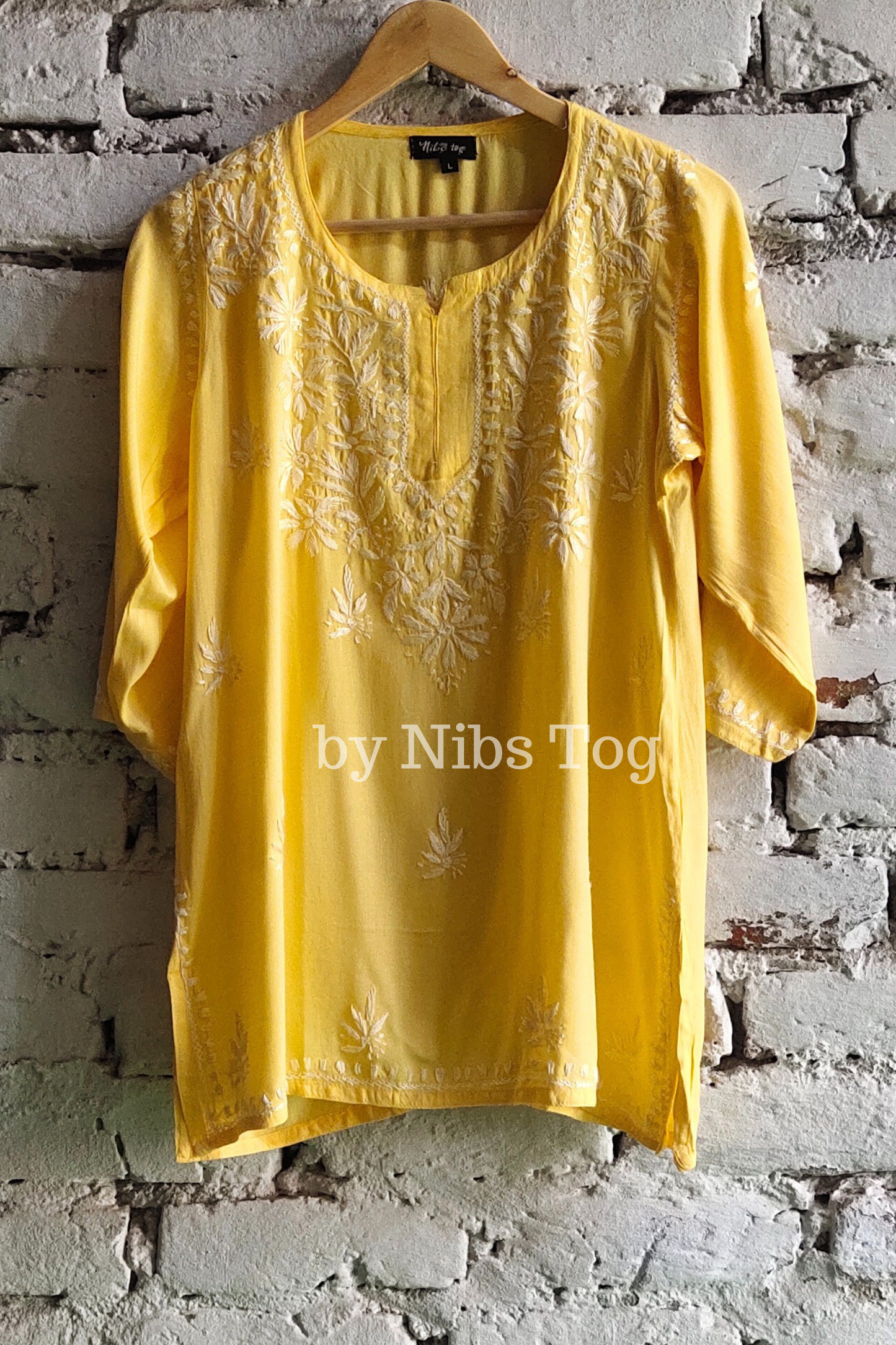 Light Yellow Rozana Chikankari Short Kurta