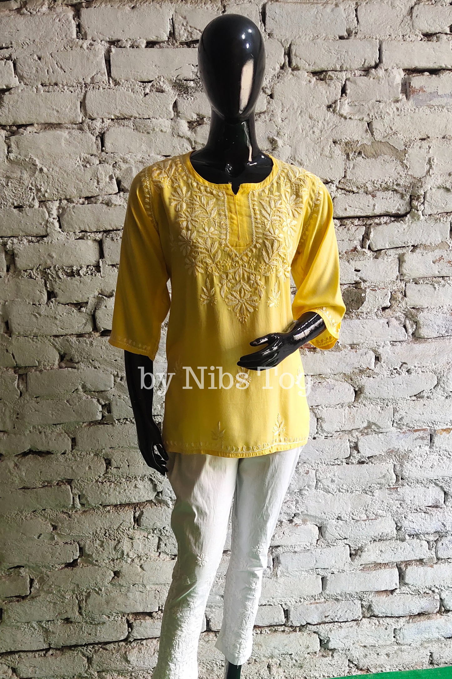 Light Yellow Rozana Chikankari Short Kurta