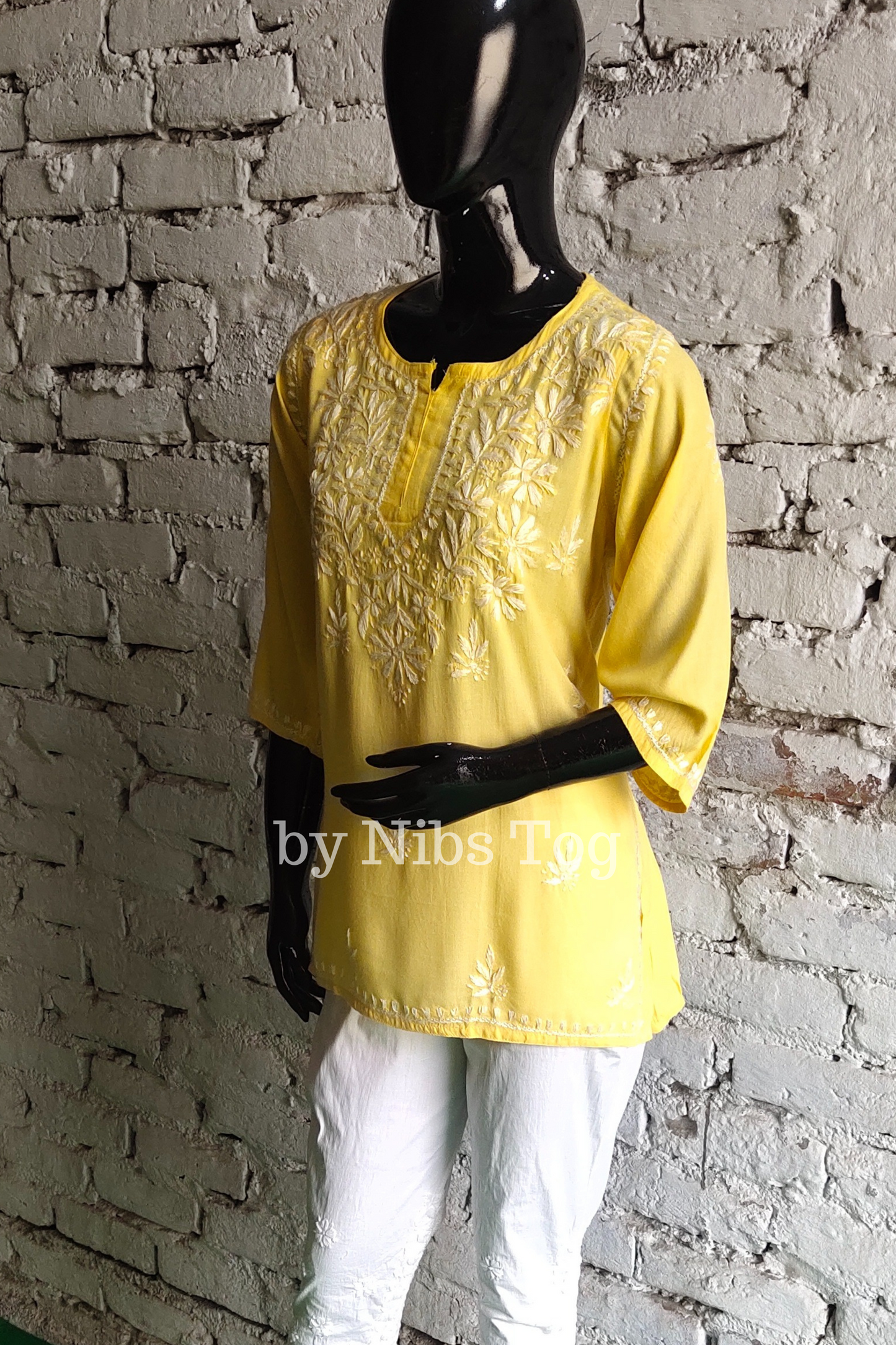 Light Yellow Rozana Chikankari Short Kurta